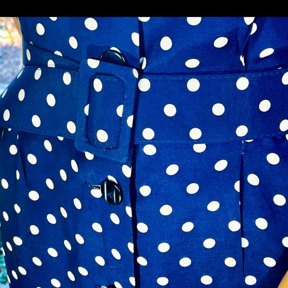 ▪️VTG▪️CHAUS▪️1980's Retro Navy & White Polka Dot Belted Pin-Up Shirt Dress - Picture 4 of 8